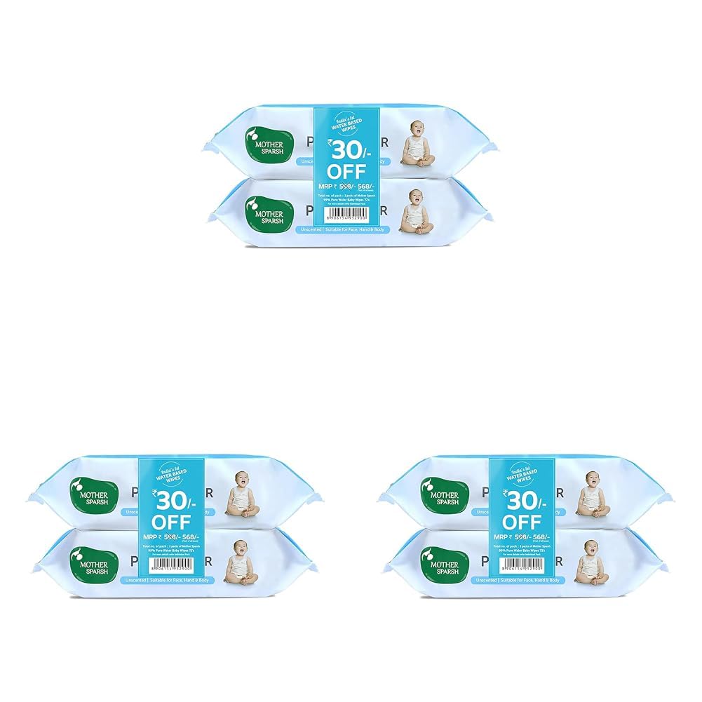 Mother Sparsh 99% Pure Water (Unscented) Baby Wipes with Lid I Natural Plant made cloth - Super thick Wet Wipes I 72 pcs/pack - Pack of 6 (Super Saver Pack)-image-47