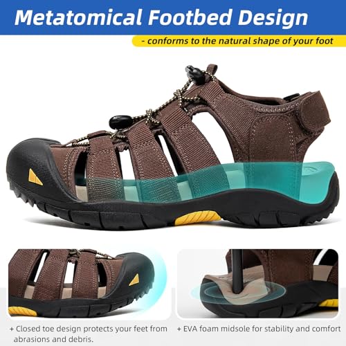 KOIMED Men's Athletic Sandals - Closed Toe Sport Hiking & Outdoor Walking Water Sandals with Anti-Slip Cushioning and Breathable Mesh Coffee Brown4