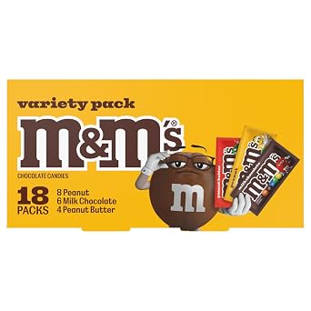M&MS Milk Chocolate Candy, Variety Pack, Full Size, Pack of 18 Bulk Candy Chocolate