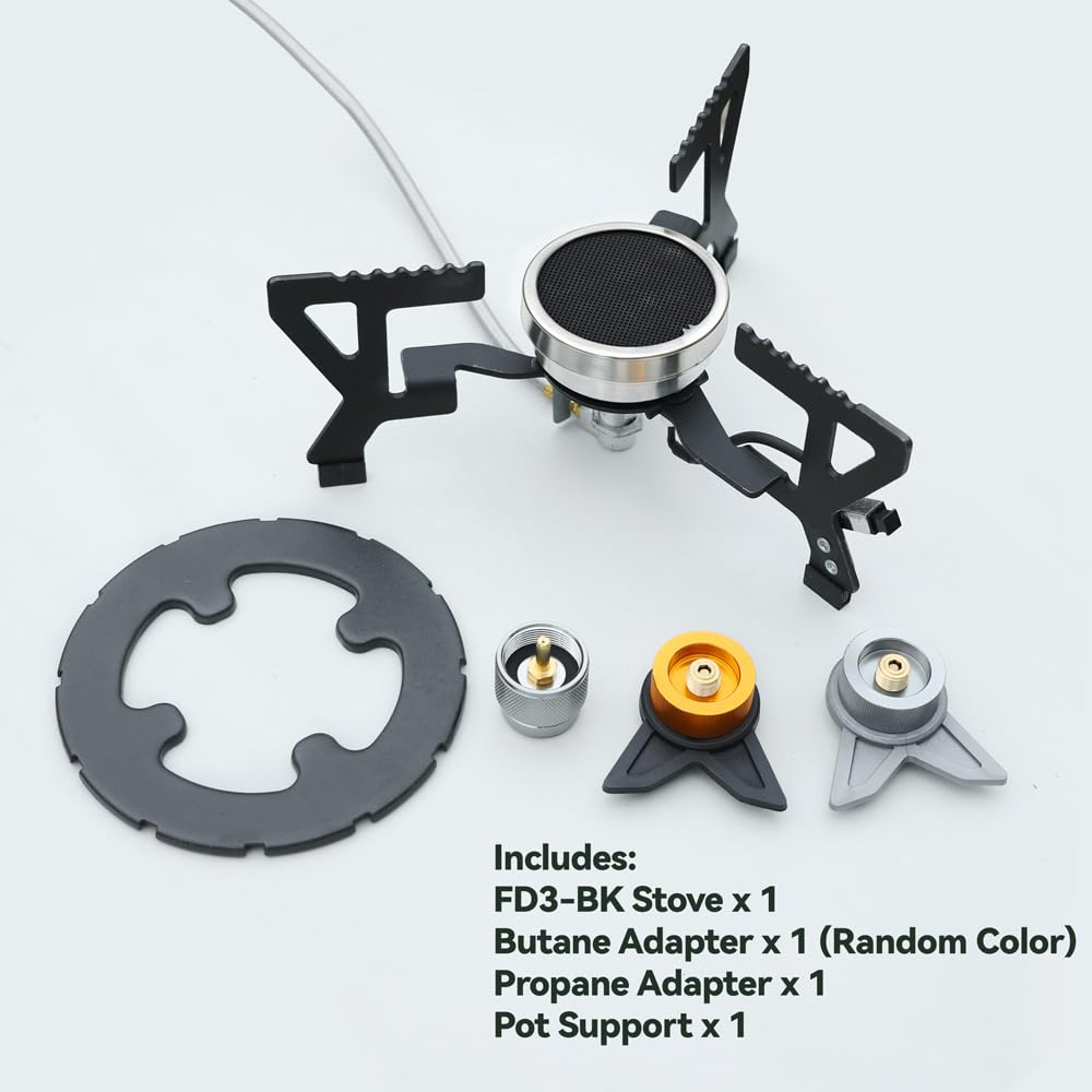 REDSUN FD3 Réchaud de Camping Infrarouge Brûleur à Gaz Anti-Vent Réchaud Alpin Pliable Grand Support avec Boîte EVA pour Grands Pots Pique-Nique Trekking, FD3+Sac en EVA+Kit Adaptateur+Support de Pot