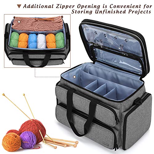 Yarwo Knitting Bag, Yarn Storage Organiser Tote with Double Top Cover for Knitting Needles(Up to 35.5cm), Crochet Hooks - Image 2