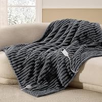 BEDSURE Heizdecke mit Abschaltautomatik 130x180cm - Wärmedecke mit 6 Heizstufen & 10 Stunden Timer, bis zu 8 Stunden Überhitzungsschutz, Elektrische Decke für Home & Office, Breitgestreift Dunkegrau