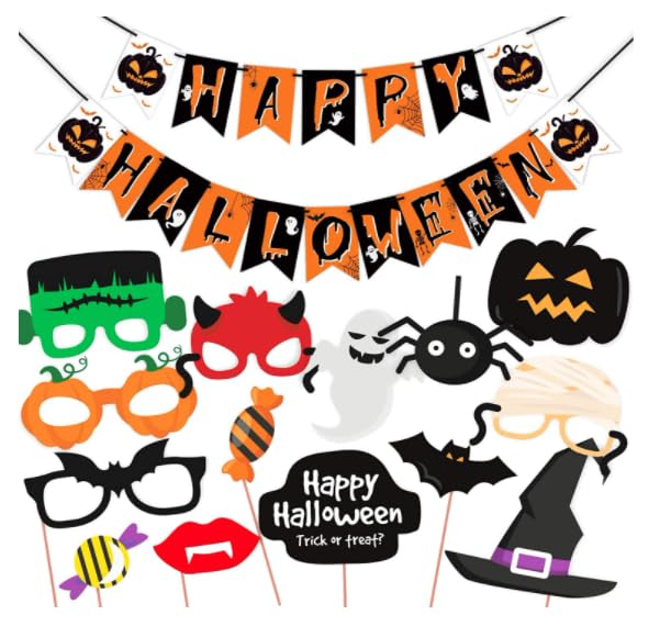 WOBBOX Halloween Party Prop Photo Booth Props DIY Kit with Bunting Banner for Party Supplies Featuring Boo Pumpkin Ghost Halloween Decorations Photo Booth Props (Combo YU) (B08JV995JN) Amazon Price History, Amazon Price Tracker