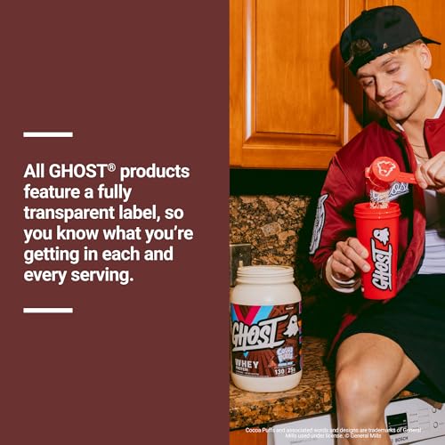 Image of GHOST Whey Protein Powder, Cocoa Puffs Cereal Milk - 2LB, 25G of Protein - Whey Protein Isolate & Concentrate Blend - Post Workout Fitness & Nutrition Shakes, Smoothies & Baking - Soy & Gluten Free