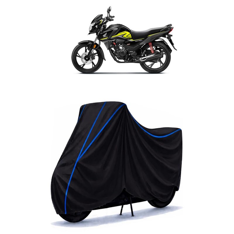 Image of SP 125 PNG Bike Cover Water Resistant Universal Motorcycle Rain | Heavy Duty UV Protection, Dust, Scratch Indoor Outdoor All Weather with Black Blue Piping Elastic