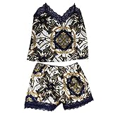  Russo Tessuti Baby Doll Canotta Top Short Intimo Pigiama Donna Satin Greca Barocco Merletto -Variante 6-L