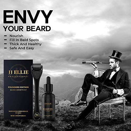 Beard Growth Kit Edition - 100% Natural Ingredients Beard Oil/Serum with The Best Active ingredients - Derma Roller Microneedling Kit for Face, Beard, and Hair Growth 0.25mm, 540 Micro Needle Roller
