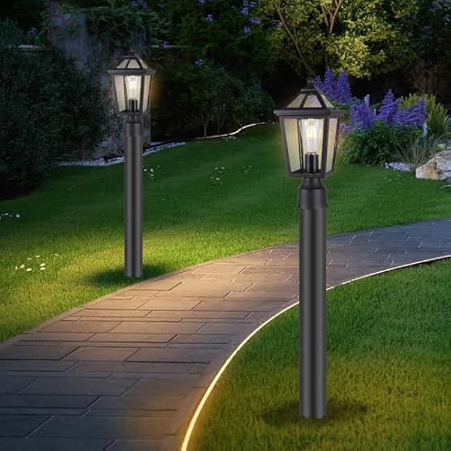 Colonial Outdoor Post Light Fixture,Modern Exterior Pillar Lantern with Black Finish & Clear Glass, Pole Light for Garden, Backyard, Courtyard, Patio, Pathway,RZ-032P-2 BK