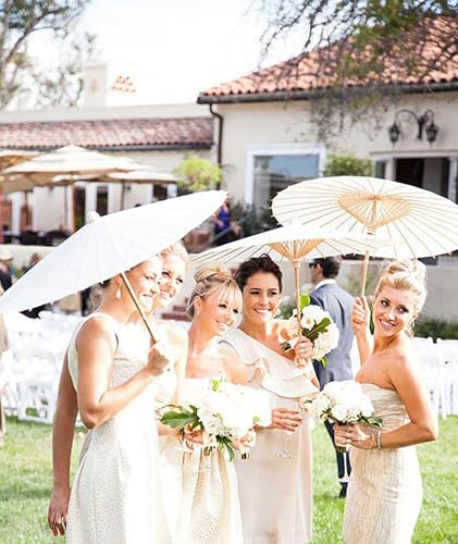 Bestage Guarda-chuva de 83,8 cm branco à prova de chuva feito à mão papel oleado guarda-chuva de tec