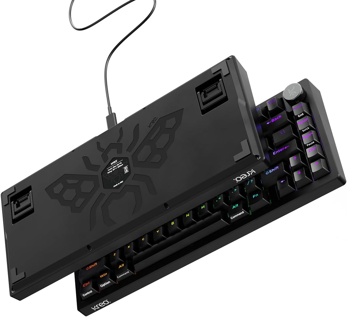 Kreo Hive RGB Gaming Keyboard | 75% Tenkeyless Wired Mechanical Keyboard with RGB LED Backlight Brown Switches & All Black Key Caps | Detachable USB Type C Cable