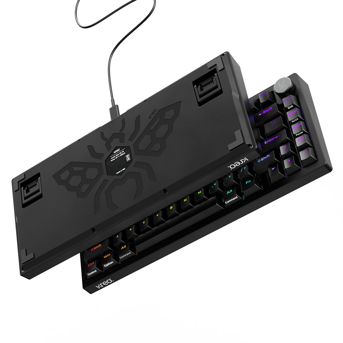 Kreo Hive RGB Anti-ghosting Gaming Keyboard | 75% Tenkeyless Wired Mechanical Keyboard with RGB Backlight Brown Switches & All Black Key Caps | Detach...