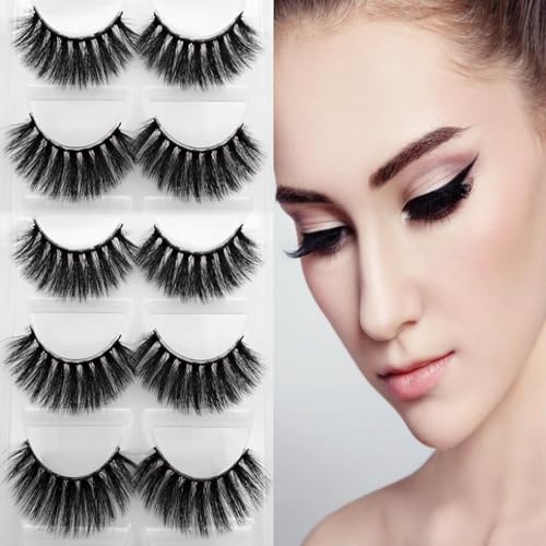 SUQ 5 Piezas Pestañas Magnéticas, Natural Gruesas Esponjosas 3D Reutilizable Las Pestañas Extensión De Pestañas Fibra Ultra Delgado Sin Alergia Al Pegamento Maquillaje Moda Serie Chica (Mega-nice)