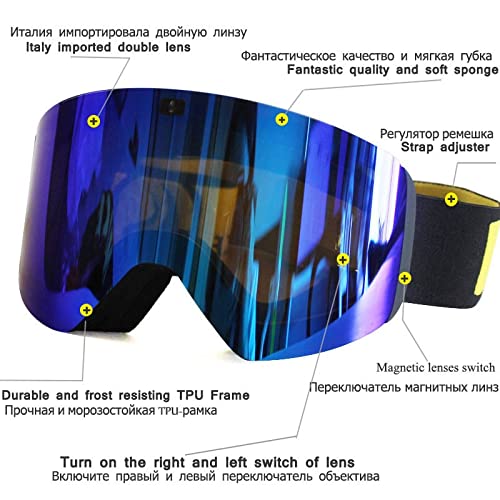 Image of Ski Goggles with Magnetic Layer Polarized Lens Skiing Anti-Fog UV400 Snowboard Men Women Glasses Eyewear