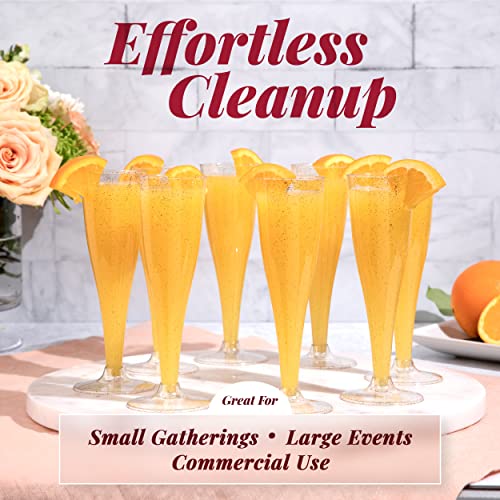 100 Plastic Champagne Flutes Disposable Gold Glitter Plastic