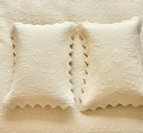 Brandream Beige Quilts Queen King Size Cotton Farmhouse Matelasse Coverlet Scalloped Edge Bedspreads Luxury Quilt Bedding Set 3-Piece 98x106 - image 9