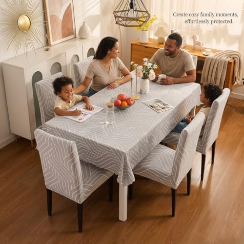 Image of Styleys Polyester Dining Rectangular Chair Cover with Table Covers for Kitchen Waterproof Dining Table Cloth (1 Table Cover + 6 Chair Cover, Complex Grey, CTSD3113)