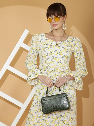 Image of Sheetal Associates Women's Casual Flared Sleeve Crepe Floral Fit and Flare Dress