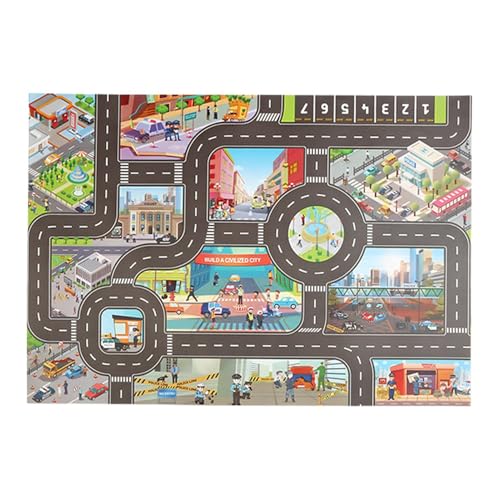 Spielmatte für Kinder auf der Fahrbahn - Aktivitätsdecke in Jumbo-Größe, waschbare Kippdecken, rutschfester Boden, detaillierter Stadtplan, Poolstaub | Wendereisestadtspielmatte für Kinder