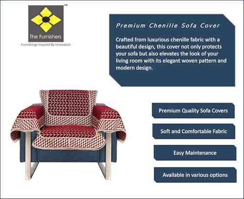 Image of Premium Chenille Woven Anti-Slip 1 Seater Sofa Cover with Arm Rest | L-Shape Sofa Seat Protector for Living Room | Durable & Stylish Slipcover - Maroon - 3D