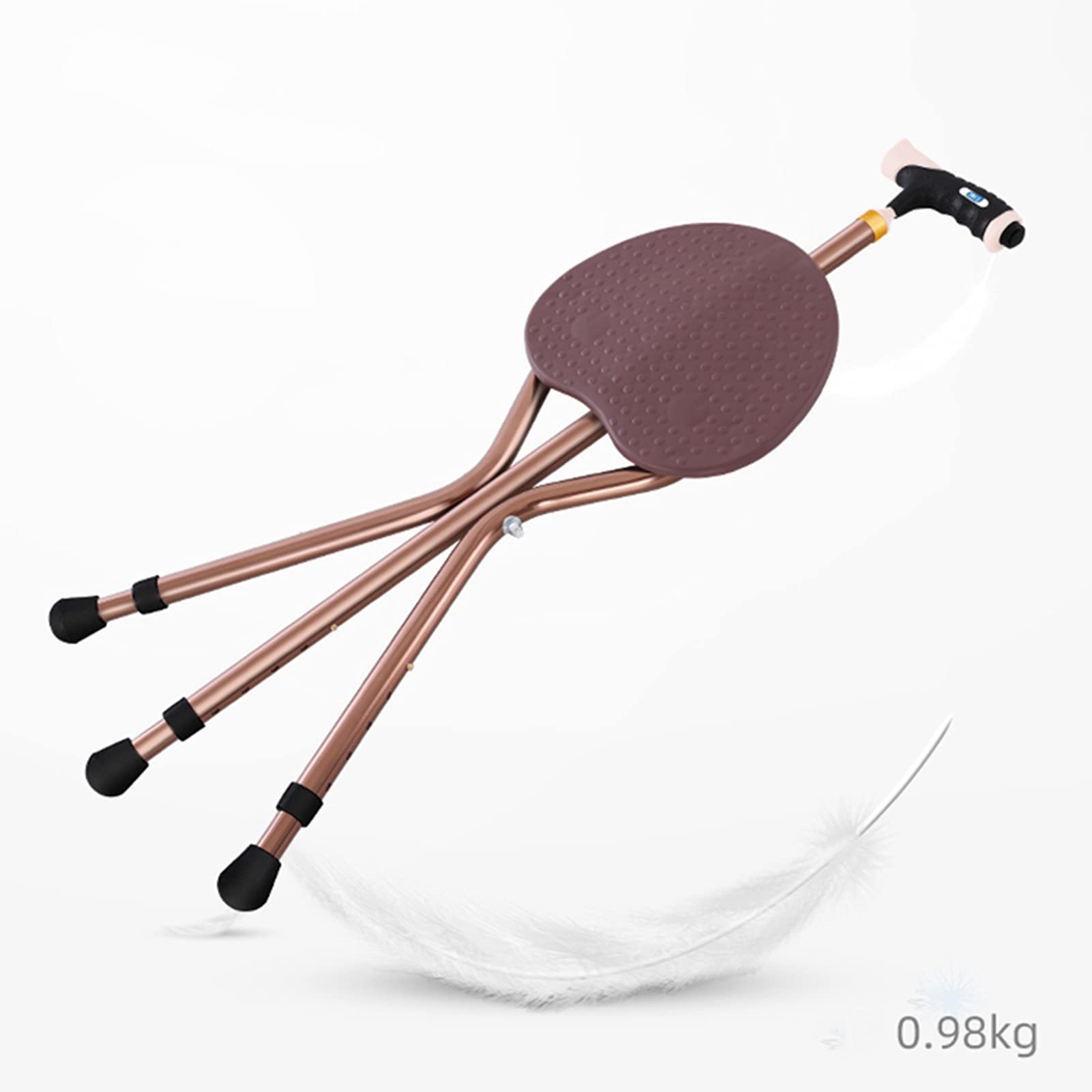 Bastones para Caminar para Mujeres y Hombres, bastón de Altura Ajustable con luz LED y Asiento, Mango de Agarre ergonómico, Antideslizante, Equilibrio, cómodo (Color : Brown)