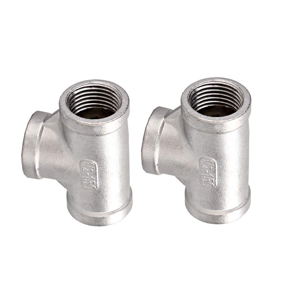 Jokben Women's 2Pcs Stainless Steel 304 Cast Tee Pipe Fitting Class 150 1/2" Npt