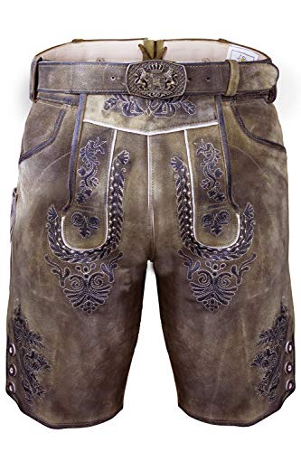 Edelnice Trachtenmode Bayerische Traditionelle Krachlederne Kurze Lederhose Valentin inkl. Gürtel Gr. 44-68 (50)