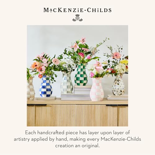 Image of MACKENZIE-CHILDS Enamel Tall Vase, Green-and-White Emerald Check
