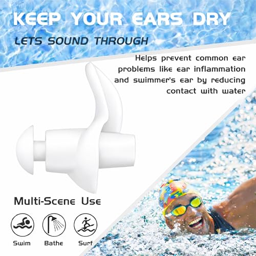 Image of James HealthPlus 1 Pair Waterproof Silicone Earplugs Soft Texture Ear Plugs for Water Sports Swimming Accessories with Storage Box (White)