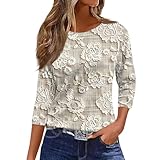 Womens 3/4 Sleeve Tops and Blouses;3/4 Length Sleeve Womens Tops Fashion Floral Print Vintage Tshirts Spring Casual Loose Crew Neck Blouses 2025,0020-Khaki Large