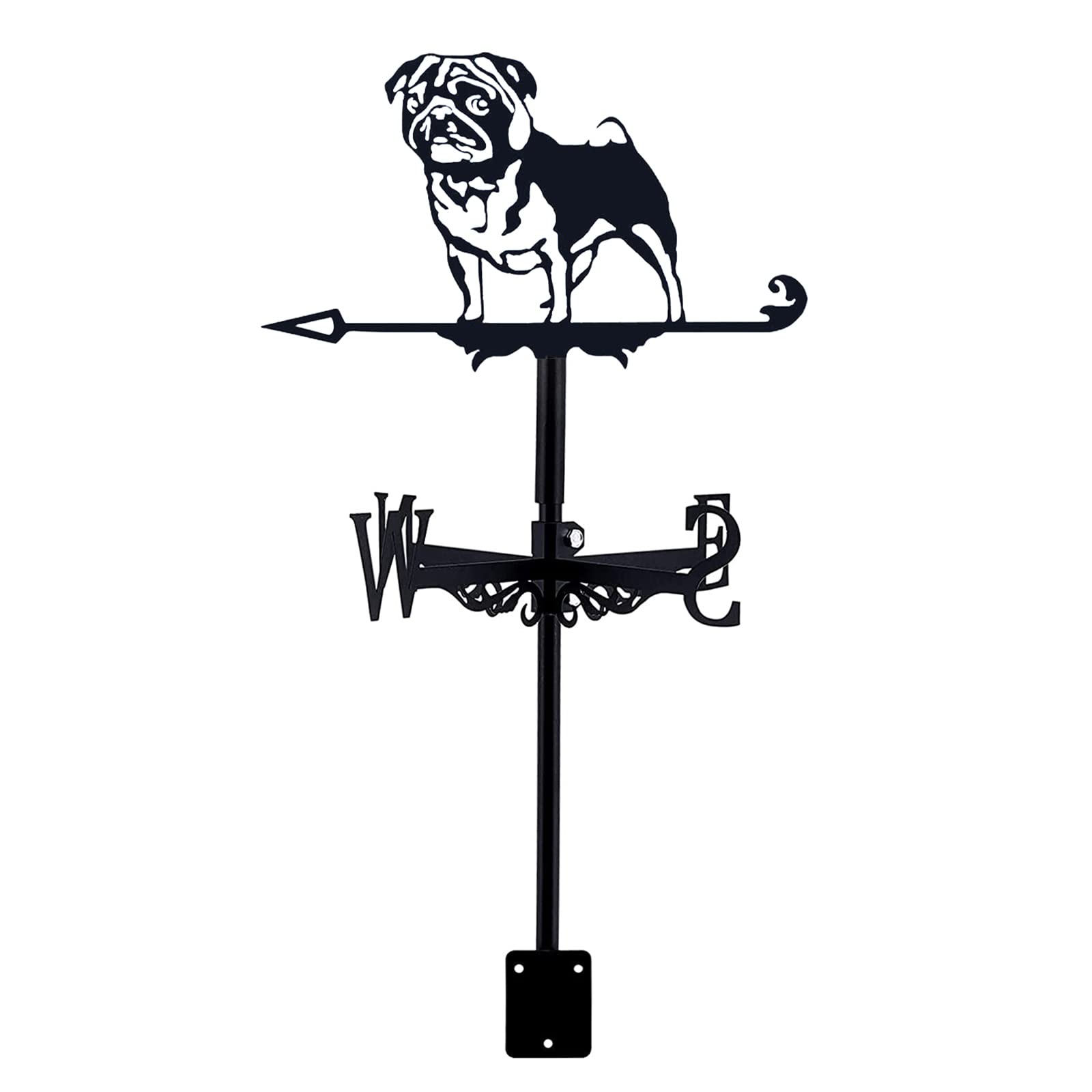 WIQUYBML Home Decor wind vane Shar Pei Silhouette Weather Vane, Farmhouse Metal Wind Direction Indicator with Anti-Rust Coating, Outdoor Garden Lawn Bracket weathervane