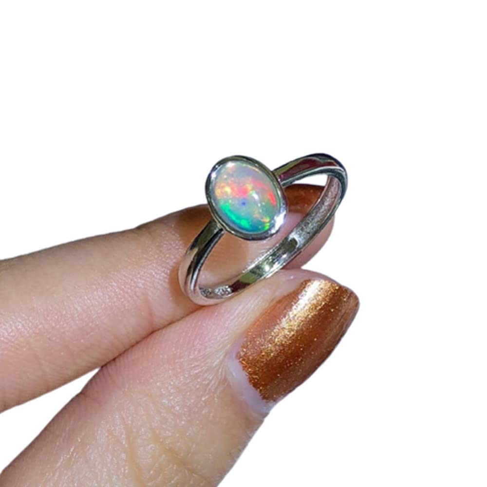 Natürlicher ovaler Opal Edelstein Sterling Silber Minimal Design Stapelbarer Ring für Frauen, Lünette Set Ring, weiße Brautjungfernringe