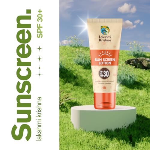 Image of LAKSHMI KRISHNA NATURALS Sunscreen Lotion SPF 30 | Water-Resistant, Non-Greasy Formula | UVA /UVB Protection for Face & Body | Enriched with Vitamin E & Aloe Vera | Lightweight & Fast Absorbing