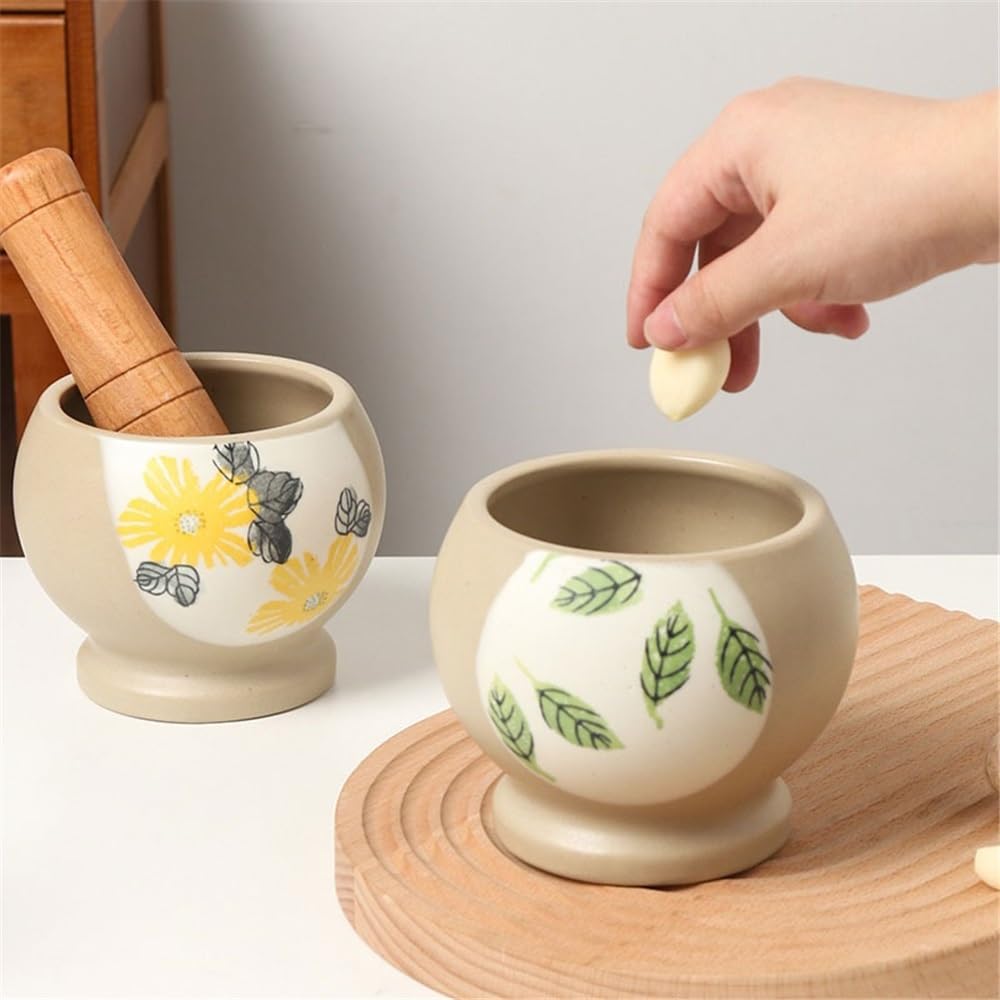 Kleiner polierter Mörser und Stößel, Set Multifunktionale Gewürz Stampfer Keramik Manuelle Gewürz Schüssel Set Kräutermühle Grinder Gewürz Kräutermühle(Green)