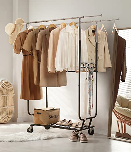 Lifefair Clothing Garment Rack Double Rail Heavy Duty Rolling Clothes Rack With Wheels And Bottom Shelves Capacity 550 Lbs Hanging Organizer Stand #TOP5