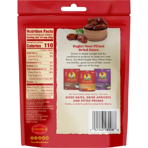 Image of Sun-Maid California Pitted Dates | Deglet Noor | Resealable Bag | 8 Ounce | Whole Natural Dried Fruit | No Artificial Flavors | Non-GMO