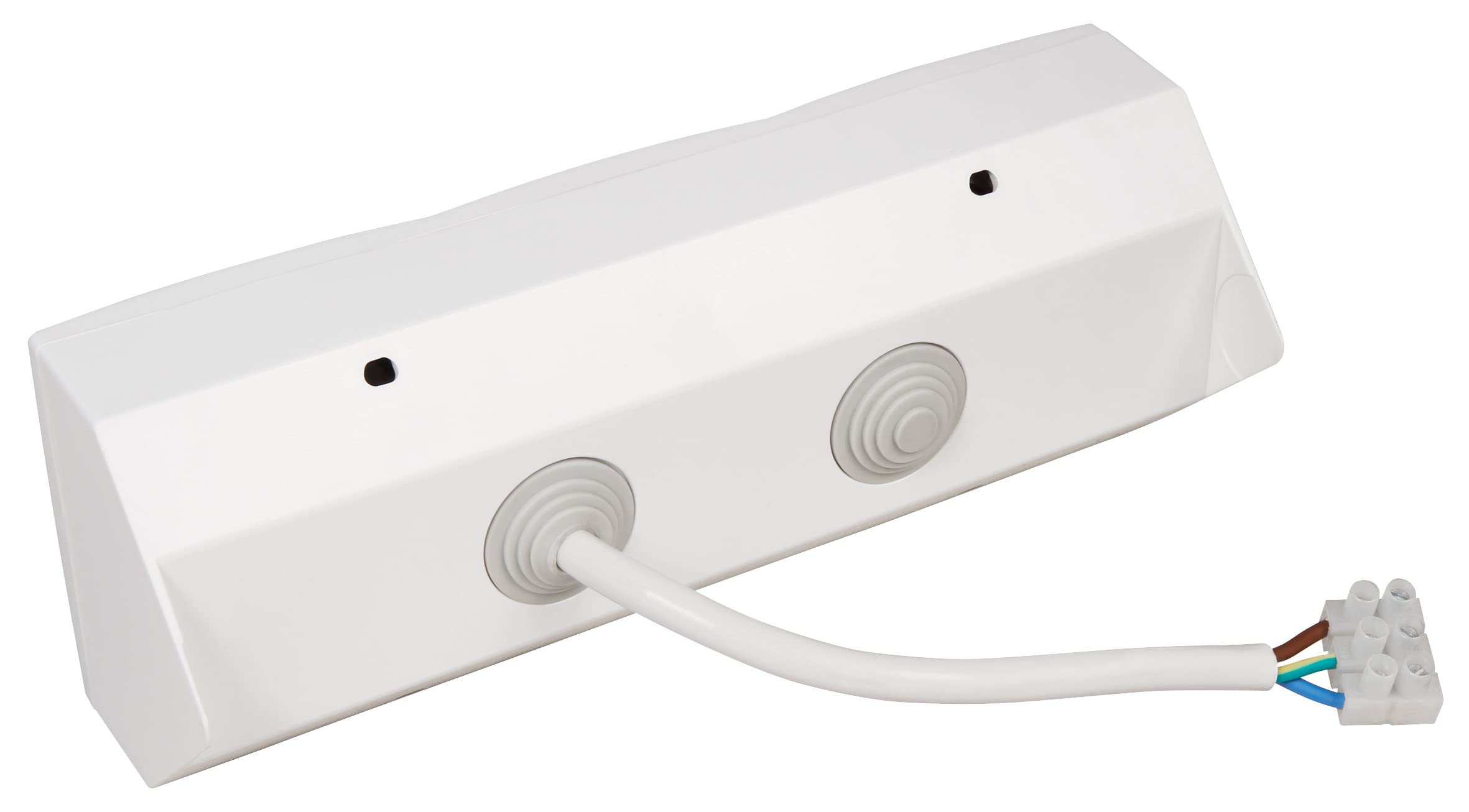 Bloque de bases de enchufe MC POWER | Flair | Bases de enchufe de 3 vías con contacto de puesta a tierra, cable de 15cm con terminal de lustre, 250V/ 16A, montaje en superficie, blanco mate