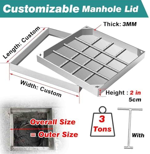 Heavy Duty Invisible Recessed Septic Tank Lids, Rectangular Manhole Covers 3 Tons, Sizes 25-90 CM, Durable Sewage Access Covers, Outdoor Use, 450x350 mm