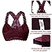 YIANNA Women Red Floral Lace Bralette Padded Breathable Sexy Racerback Lace Bra Bustier Crop Top Wirefree,YA8332-Red-M