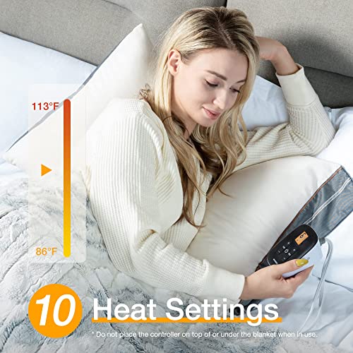 Woomer [5 Year Warranty] Heated Blanket Full Size Electric Blanket 77"X 84", Soft Faux Fur Fast Heating Blanket, 10 Heating Levels & 0.5-12H Auto Off, Over-Heat Protection, Etl Certification #TOP3