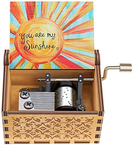 RUYE You are My Sunshine Music Box Wood Personalizable Music Box, Laser Engraved Vintage Wooden Sunshine Musical Box Gifts for Birthday/Christmas Sunshine