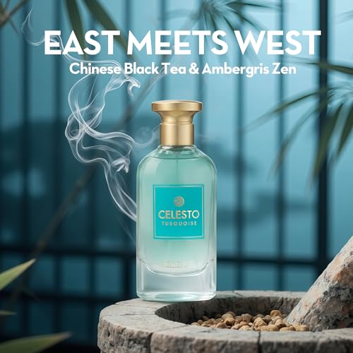 Image of A CENTER Celesto Turquoise Cologne for Men | Warm Spicy Gourmand Eau de Parfum | 100ml Long Lasting Perfume with Citron,Bergamot,Tunisian Neroli,Ambroxan | Rich Seductive Scent