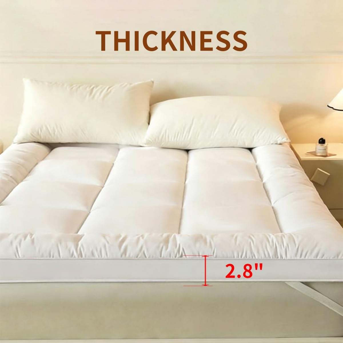 OBONG Topper Matrimoniale 180x200 Topper Materasso Trapuntato Alto 7cm Imbottitura Alternativa alla Piuma Coprimaterasso Respirabile con Bande Elastiche(TWIN-90 * 200cm)