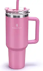 Romantic Crown Copo Térmico com Canudo Tampa e Alça 1,18L, Cops Garrafas Termico para viagem vácuo dupla camada aço inoxidável, Caneca Termica Cafe Água Chá,Presente, Fitness (Rosa escuro)