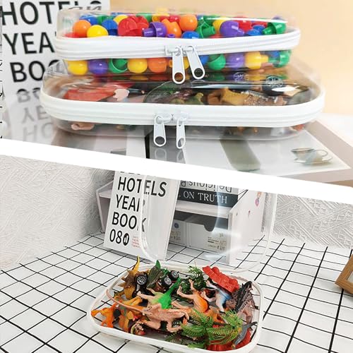 Image of Delphinus Transparent Hard Shell Plastic Zipper Box, One Large and One Small Double Zipper Hard Transparent, Used for Storing Snacks Makeup Tools and Toiletries