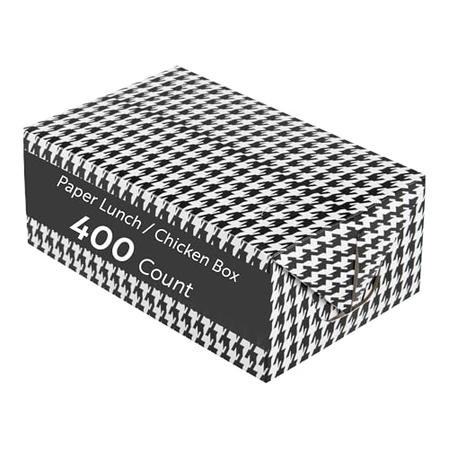 Image of Restaurantware Takeout Container 400 Count 47 Ounces Paper Disposable Meal Box Food Carryout Box Greaseproof Black Houndstooth Design 7.01 x 4.49 x 2.76 Inches Secure Transport Black