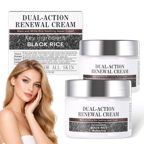 MOOMARTO Dual-Action Renewal Cream Black & White Rice Soothing Repair Cream Deep Hydration for Smooth-Looking Skin Natural Body Serum Suitable for All Skin Types (2 Pack)
