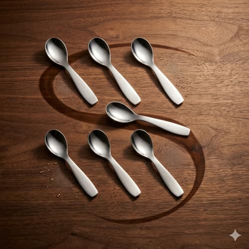 Image of VaaDream Premium Stainless Steel Small Spoon Set - 6 Pieces Masala Spoons | Heavy Duty, Rust-Free, Mirror Finish Cutlery for Everyday Use, Kitchen Compact Size (9.3 cm) Strong & Durable