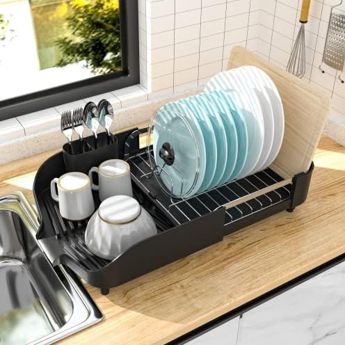 Miniatura 6 de Urackify Escurridor de platos extensible, escurridor de platos plegable, escurridor de platos ajustable para cocina, soporte para cubiertos y