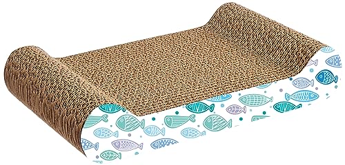 Image of Amazon Basics Cat Scratch Pad With Catnip | For Indoor Cats & Kittens | Double-Sided Corrugated Cat Scratcher Cardboard | 15 x 8.9 x 3 cm | Brown and White