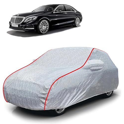 Image of Sulfar 100% Waterproof Car Body Cover Compatible with Mirror for Mercedes Benz S 300 (Triple Stitched, Full Bottom Elastic, Magic Silver with Red Piping)